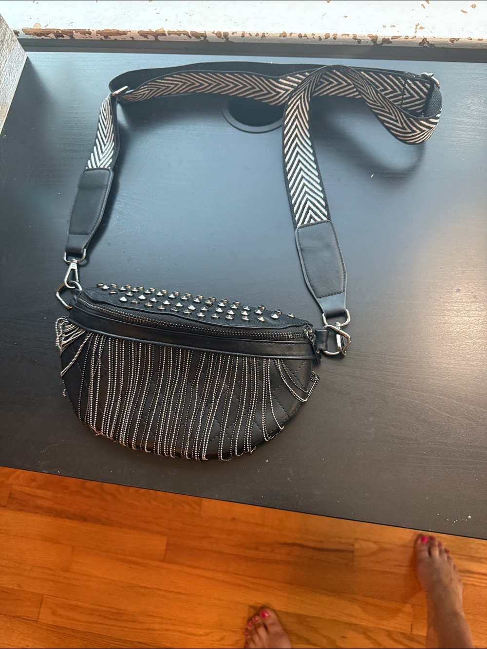 Black Fringe Crossbody Bag with Studded Detail - Picture 4 of 11